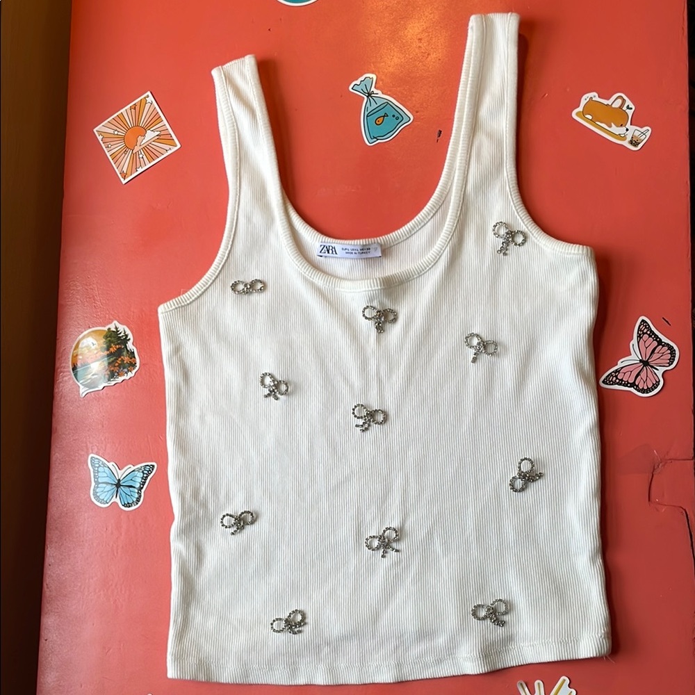 Zara Cream Tank Top with Silver Accents